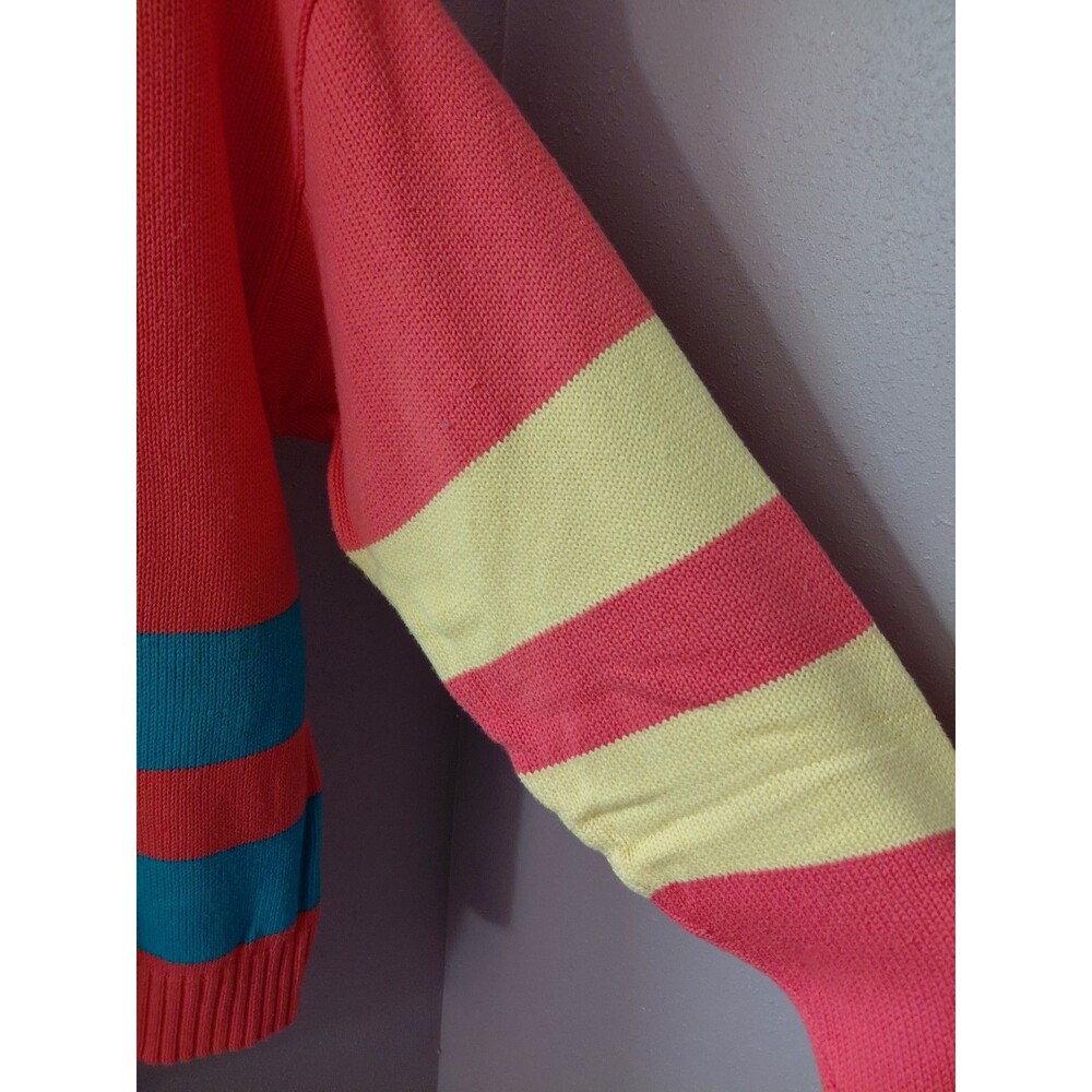 Vintage James River Traders Sweater Mens Medium Orange Striped 100% Cotton 80s - Picture 2 of 9